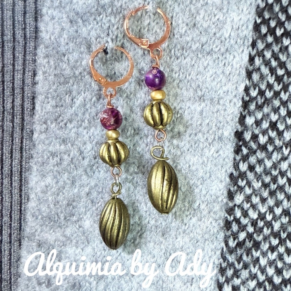 Alquimia Gold and Purple turquoise Dangle Earrings